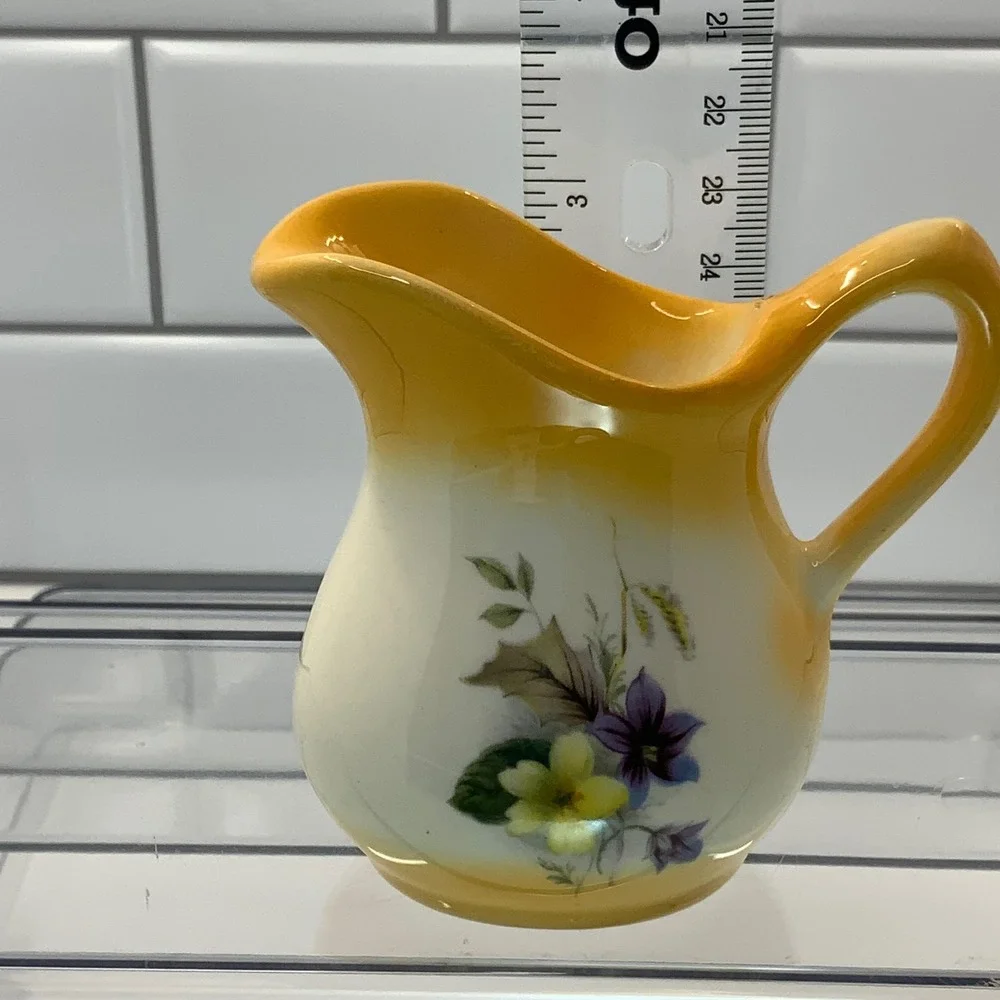 Vintage Sharons Kountry Cafe Floral Ceramic Yellow Cream 3.25in Pitcher